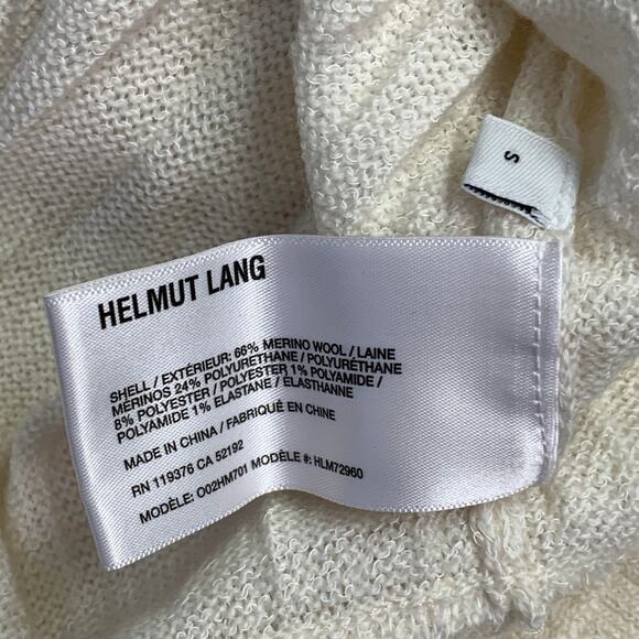 HELMUT LANG S Cream Ivory Knit Merino Wool Blend Crushed Short Sleeve T-shirt - Picture 6 of 6